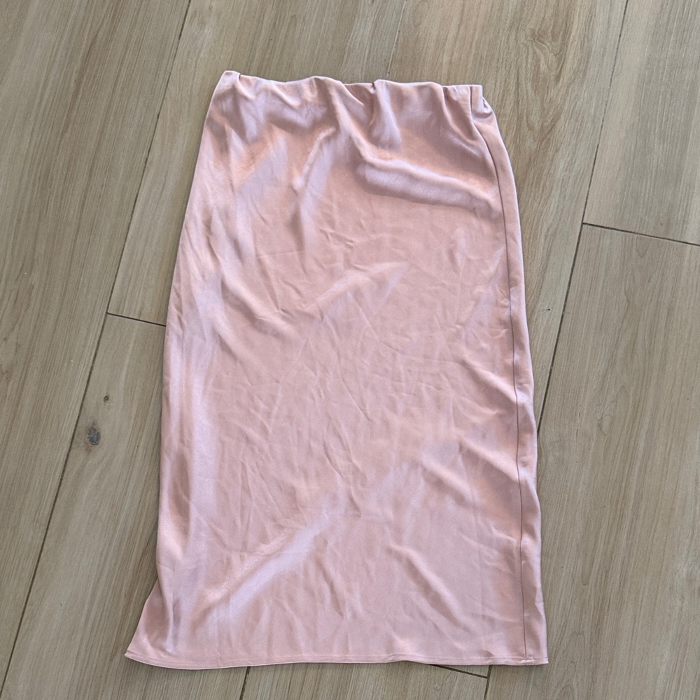 Ripe Maternity Pink Satin Midi Skirt Elastic Waist Blush Slip Skirt Womens Small